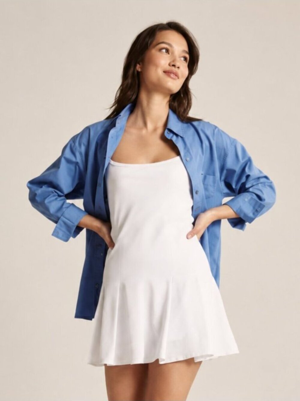 Abercrombie & Fitch White Mini Dress with Blue Shirt